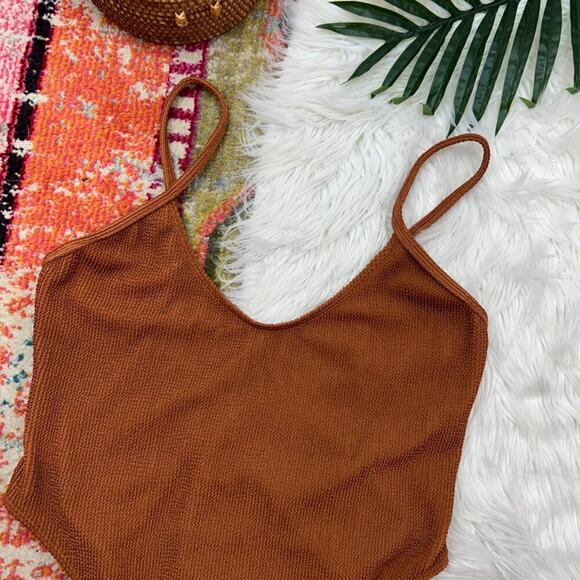 NEW Good American Brown Smock Textured One Piece Swimsuit Plus Size 5/6 2XL/3XL - Picture 3 of 6